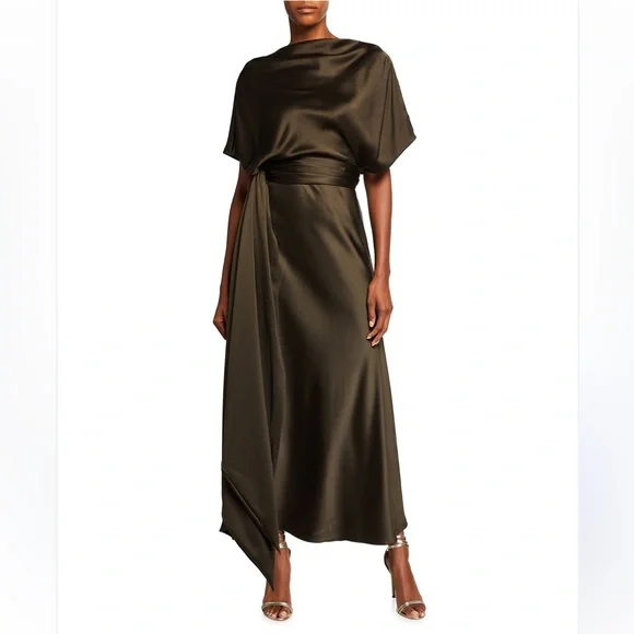 brandon maxwell green silk dress Sophia Dress in Meadow Phalae